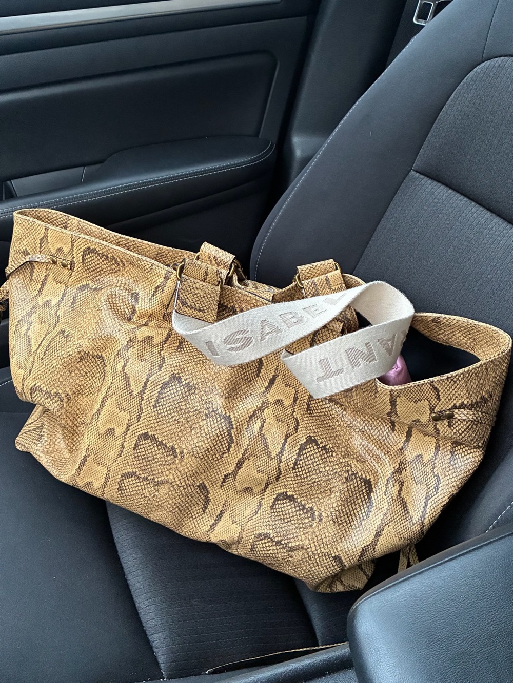 Isabel Marant Wardy Python-printed Leather Tote Bag in sand
